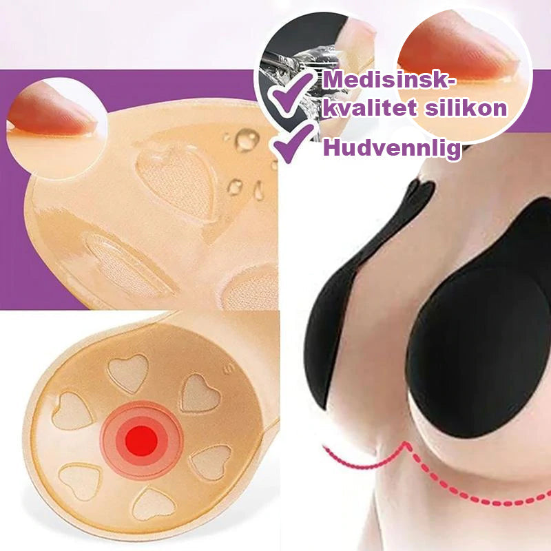 Usynlig ryggløs selvklebende BH i silikon, hudfarget, lett design, ideell for dype kjoler og bluser, komfort og stil.