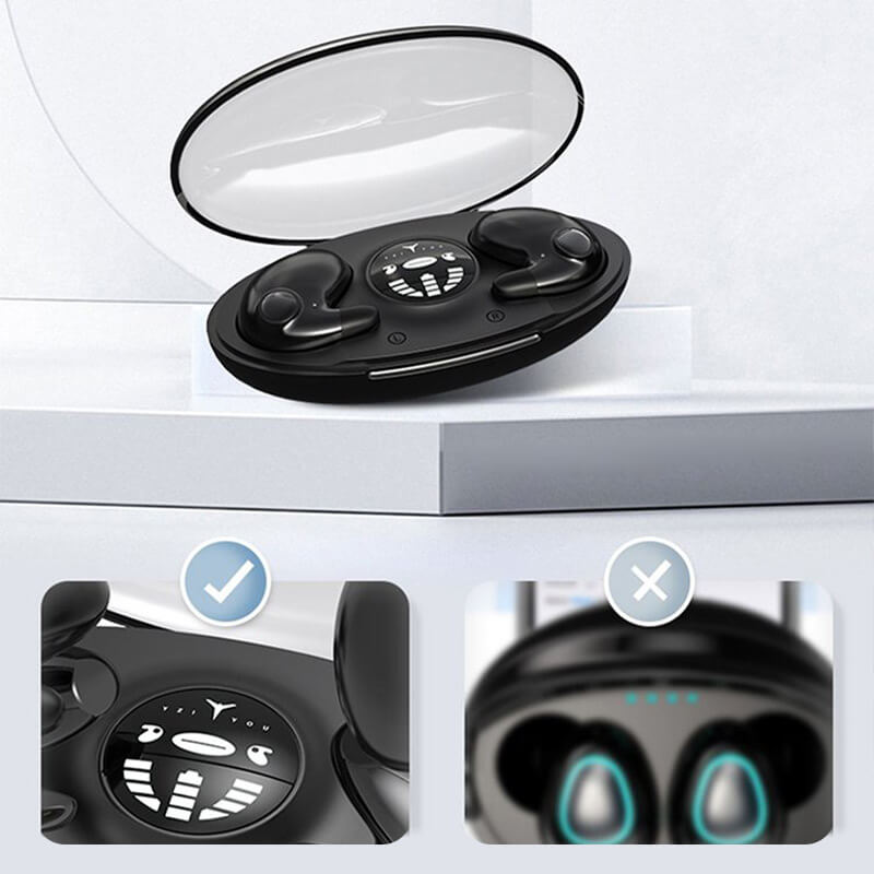 "Usynlige trådløse søvnhodetelefoner, IPX5 vanntett design, optimal komfort, Bluetooth 5.3, tilpasset ørets form."