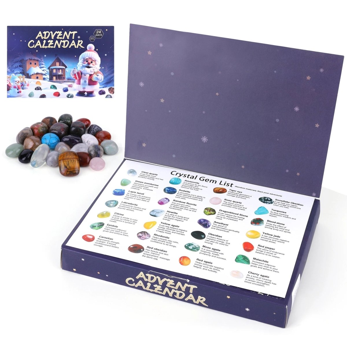 Adventskalender for barn med en samling av rå edelstener, perfekt for små geologer