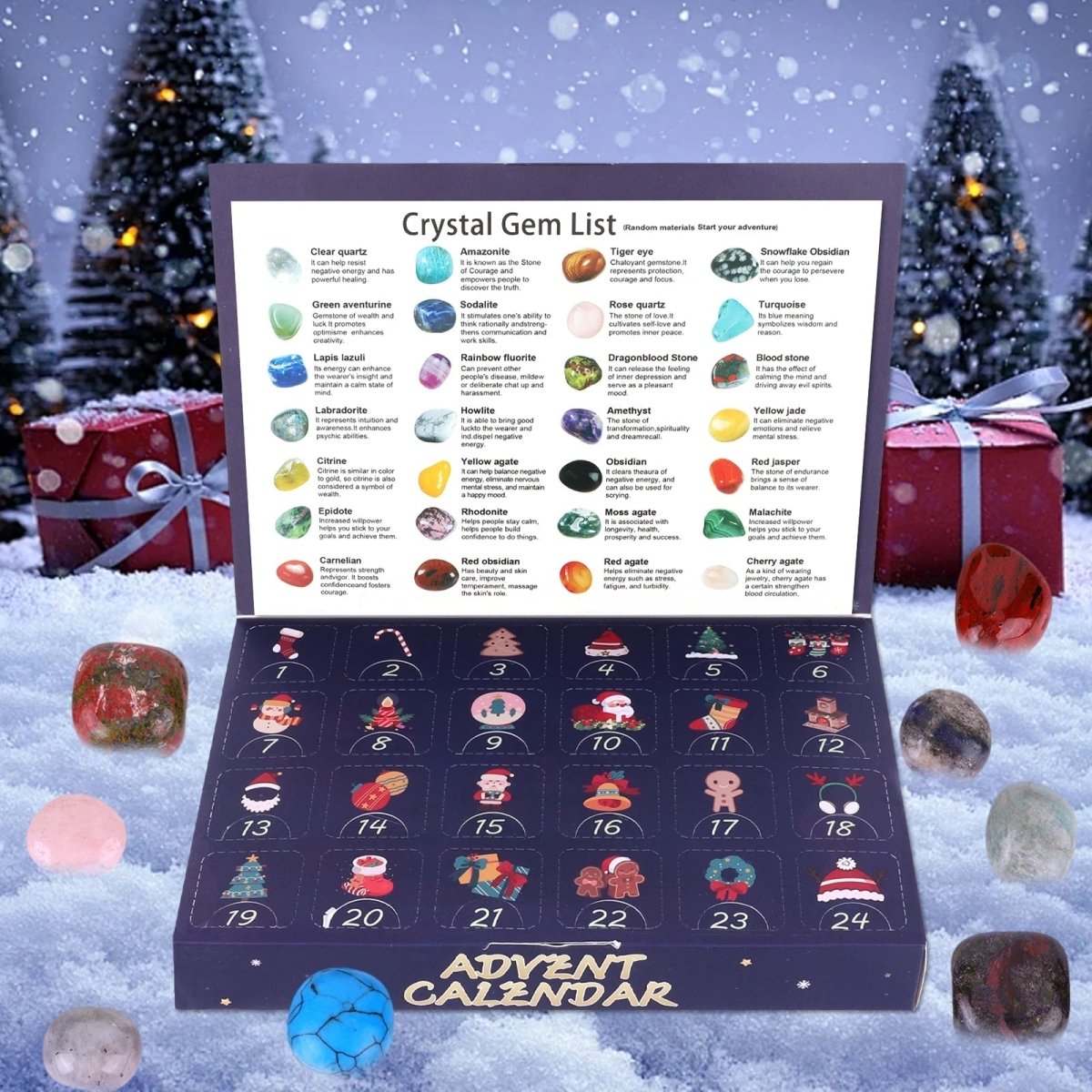 Unisex adventskalender med edelstener som læringsleke, for barnas juleglede og utforskning