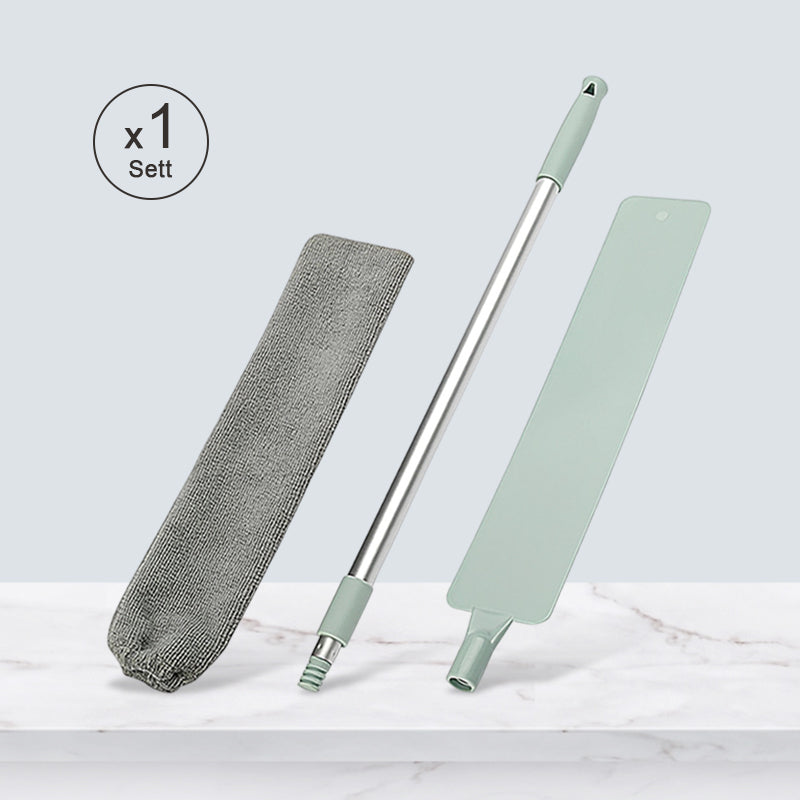 "Uttrekkbart støvrenser stativ med langt håndtak og mikrofiber; ideell for enkel rengjøring av støv og allergener."
