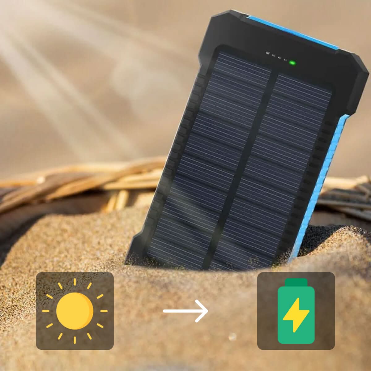 Kompakt, gul vanntett powerbank 30000mAh med solcellelading og dobbel USB for eventyr