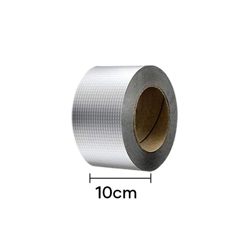 "Vanntett butylgummi tape, 5-15 cm bred, grå metalliceffekt for tetting og beskyttelse mot elementene."