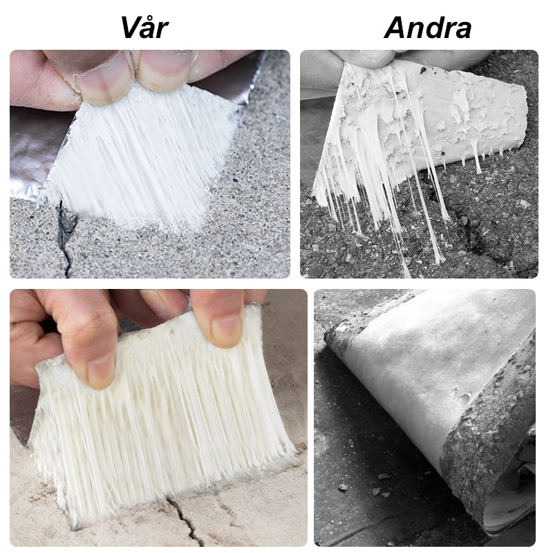 "Vanntett butylgummi tape, 5-15 cm bred, grå metalliceffekt for tetting og beskyttelse mot elementene."