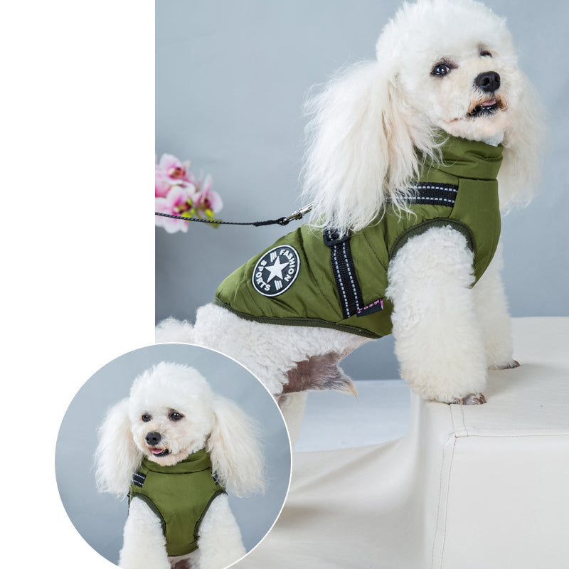 Vanntett hundejakke med refleksbelte, flere farger, varm og stilig design for sikkerhet og komfort utendørs.
