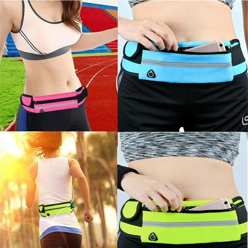 "Vanntett justerbar løpebeltesekk i sort lycra, perfekt for trening og oppbevaring av eiendeler, med stilfullt design."
