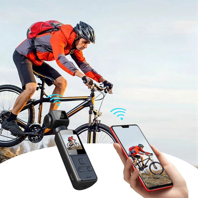 "Vanntett lomme-actionkamera i svart med 4K HD, roterbart stativ for fleksibel bildejustering, perfekt for vannsport."