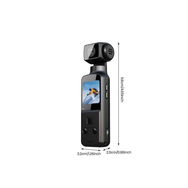 "Vanntett lomme-actionkamera i svart med 4K HD, roterbart stativ for fleksibel bildejustering, perfekt for vannsport."