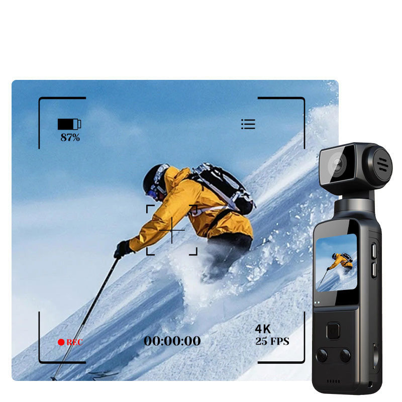 "Vanntett lomme-actionkamera i svart med 4K HD, roterbart stativ for fleksibel bildejustering, perfekt for vannsport."