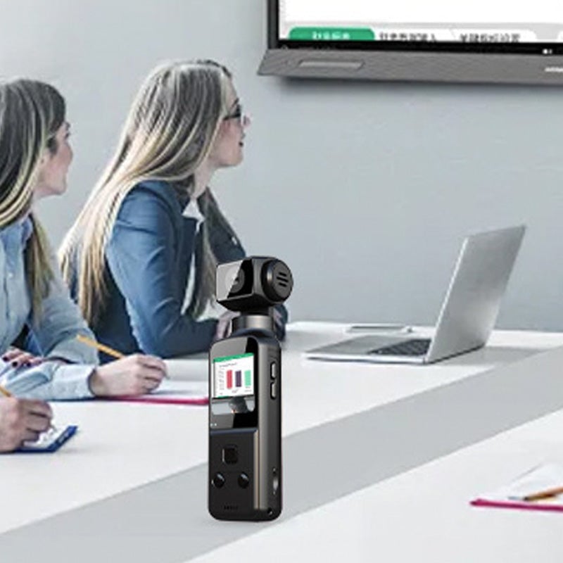 "Vanntett lomme-actionkamera i svart med 4K HD, roterbart stativ for fleksibel bildejustering, perfekt for vannsport."