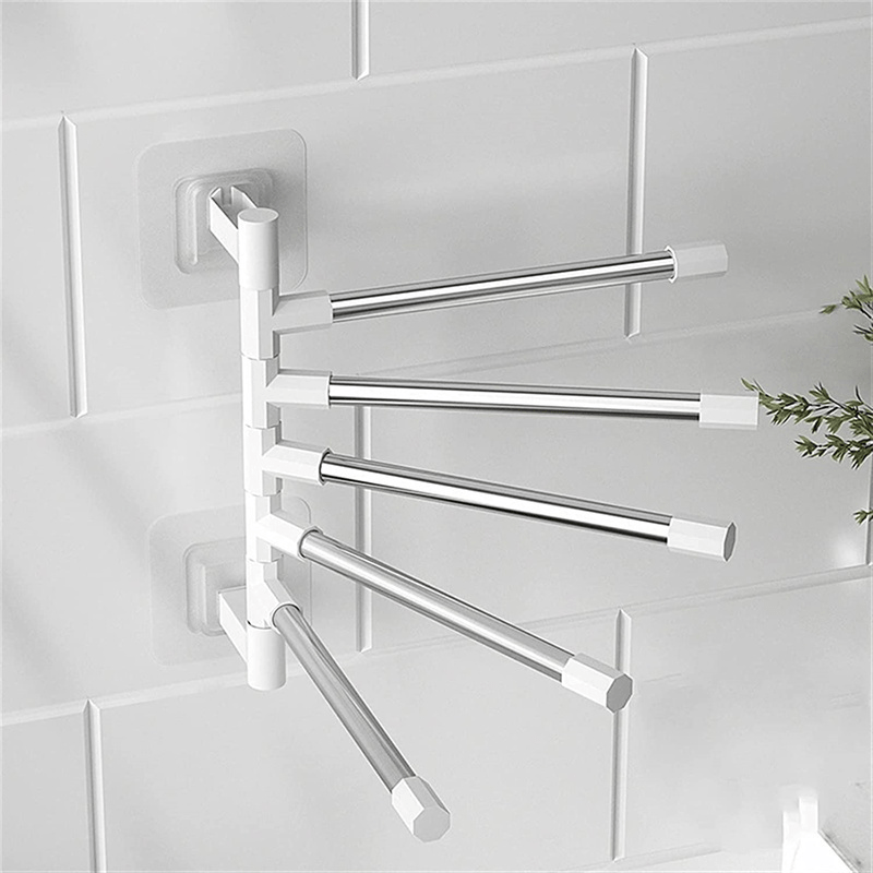 Håndklestativ med hylle, vegghengt i hvit design for effektiv baderomsoppbevaring uten boring.