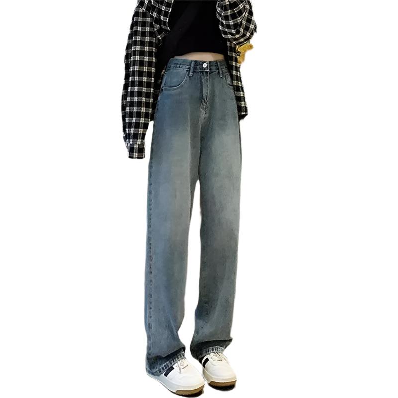 Høy midje vidbeinsjeans i lyseblå denim, perfekt for fritid og fashion.