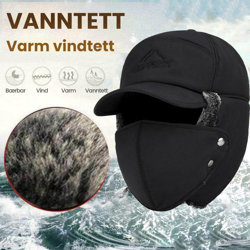 "Vindtett unisex lue for vinter med øre- og ansiktsbeskyttelse, pilothatt design, justerbar for komfort og varme."