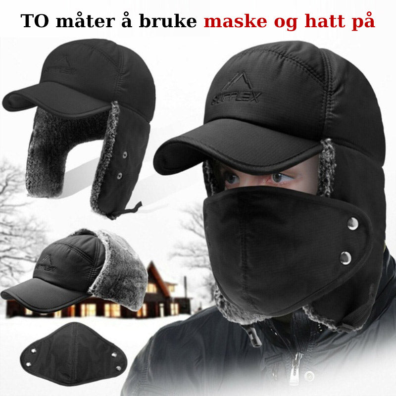 "Vindtett unisex lue for vinter med øre- og ansiktsbeskyttelse, pilothatt design, justerbar for komfort og varme."