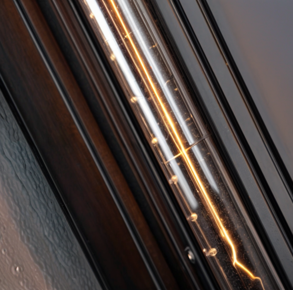 Sort industriell vegglampe festet på vegg med synlig ledning, retro belysning