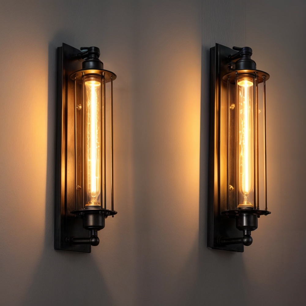 Detalj av festeanordning på vintage industriell vegglampe i sort metall