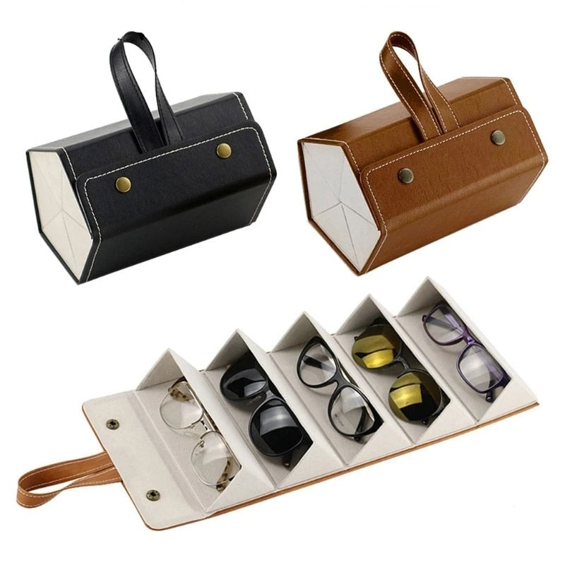 Vintage skinn sammenleggbart reisetui for briller, beskytter og oppbevarer elegant