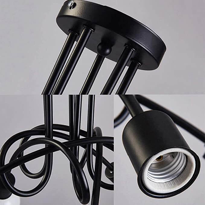 Teknisk visning av Vintage Sputnik taklampe fra ulik vinkel, for å vise monteringsdetaljer og robust konstruksjon.