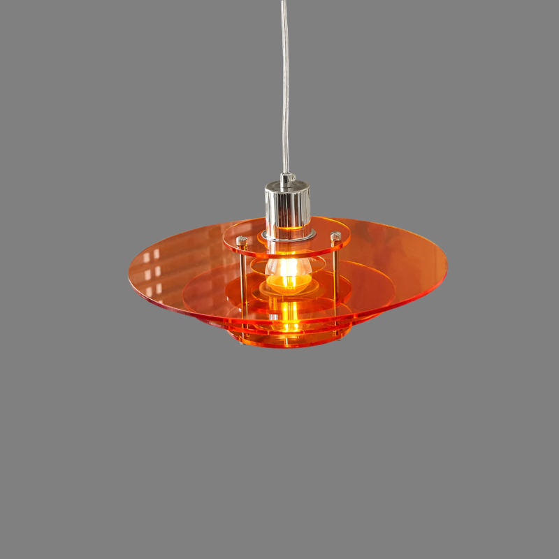 "Vintage UFO lysekrone i klar akryl, moderne design, rund form, for tak, passer E27/LED, gir futuristisk stil"