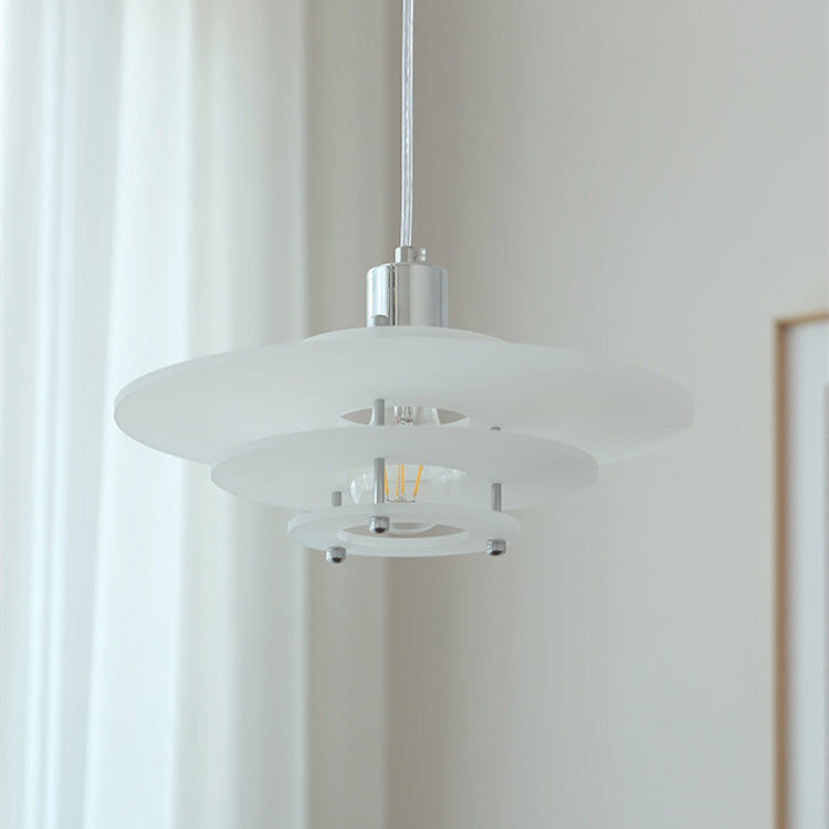 "Vintage UFO lysekrone i klar akryl, moderne design, rund form, for tak, passer E27/LED, gir futuristisk stil"