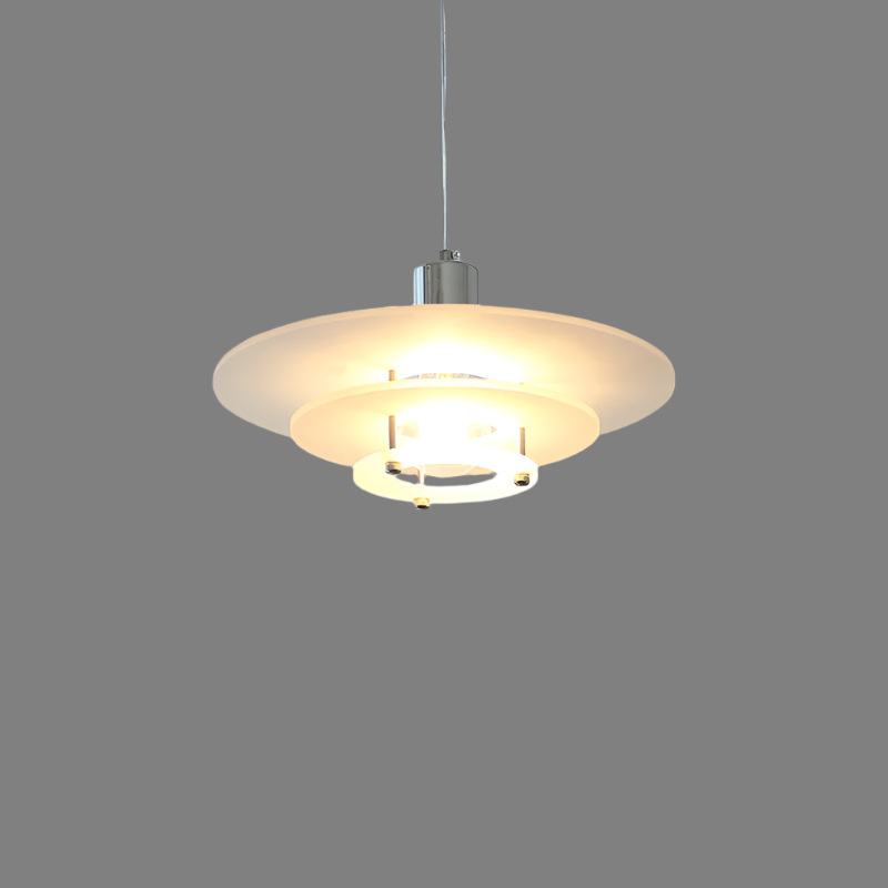 "Vintage UFO lysekrone i klar akryl, moderne design, rund form, for tak, passer E27/LED, gir futuristisk stil"
