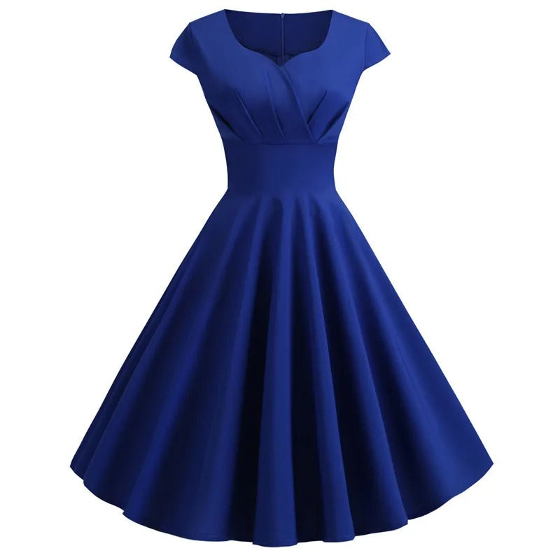 Vår/sommer midi-kjole for kvinner, med vintage v-hals design, elegant og lett.