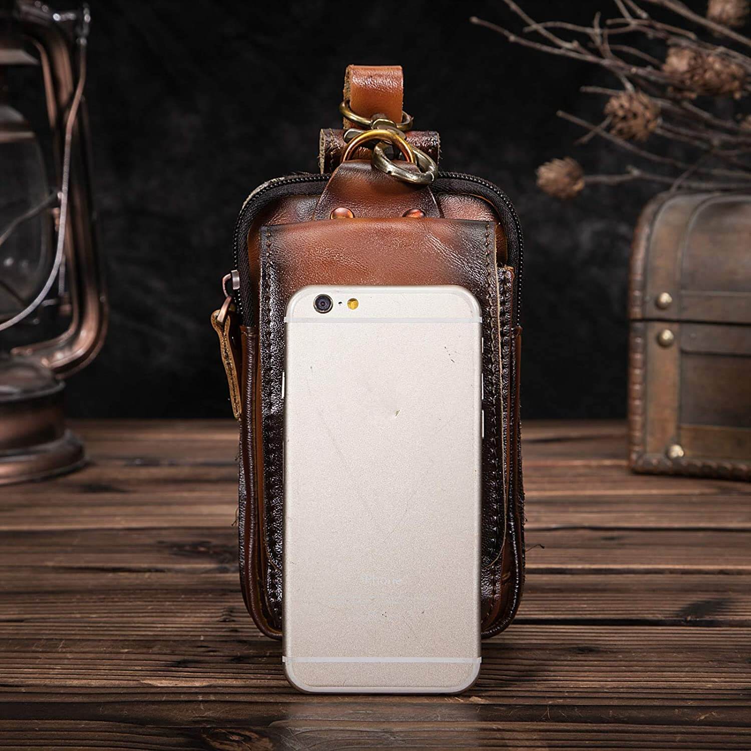 Stilig herreveske i skinn, liten midjeveske med justerbar stropp og solid krokdetalj