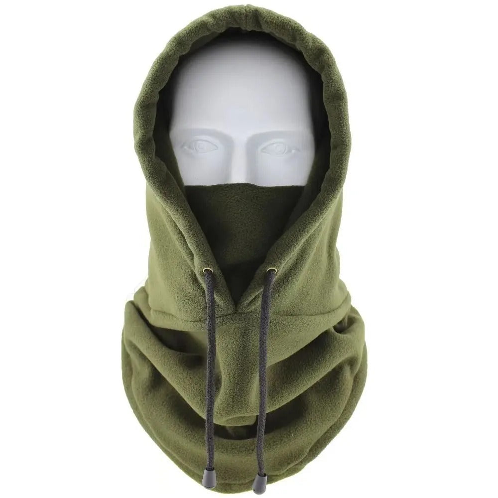 Nærbilde av pustende, varm fleece-maske, perfekt for ski/snø