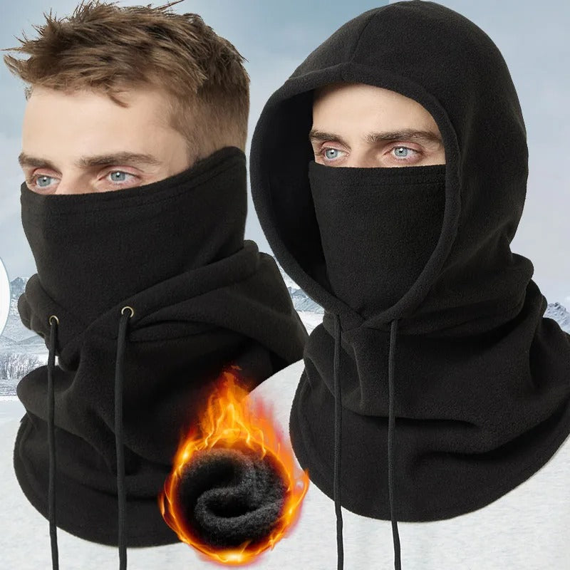 Detalj av myk og varm fleece ansiktsmaske med god passform