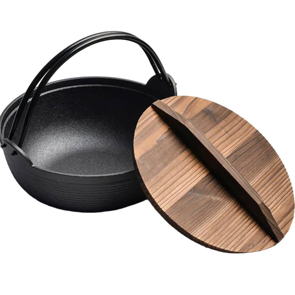 Wokpanne med flatbunn og trelokk, 27 cm. Ideell for allsidig matlaging, sauterte grønnsaker og steking av hverdagsmat.