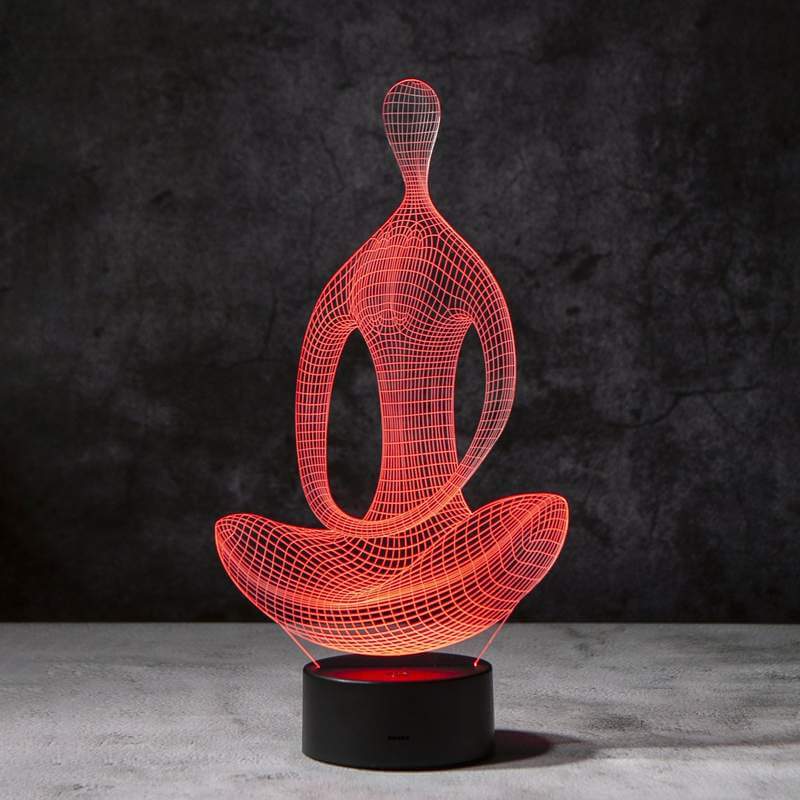 Kreativ 3D illusjonslampe med yoga motiv, en snakkis i hjemmedekoren