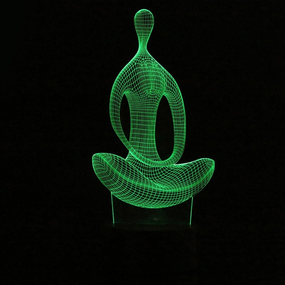 Stilfull yoga 3D nattlampe som skaper en fredfull atmosfære i ethvert rom