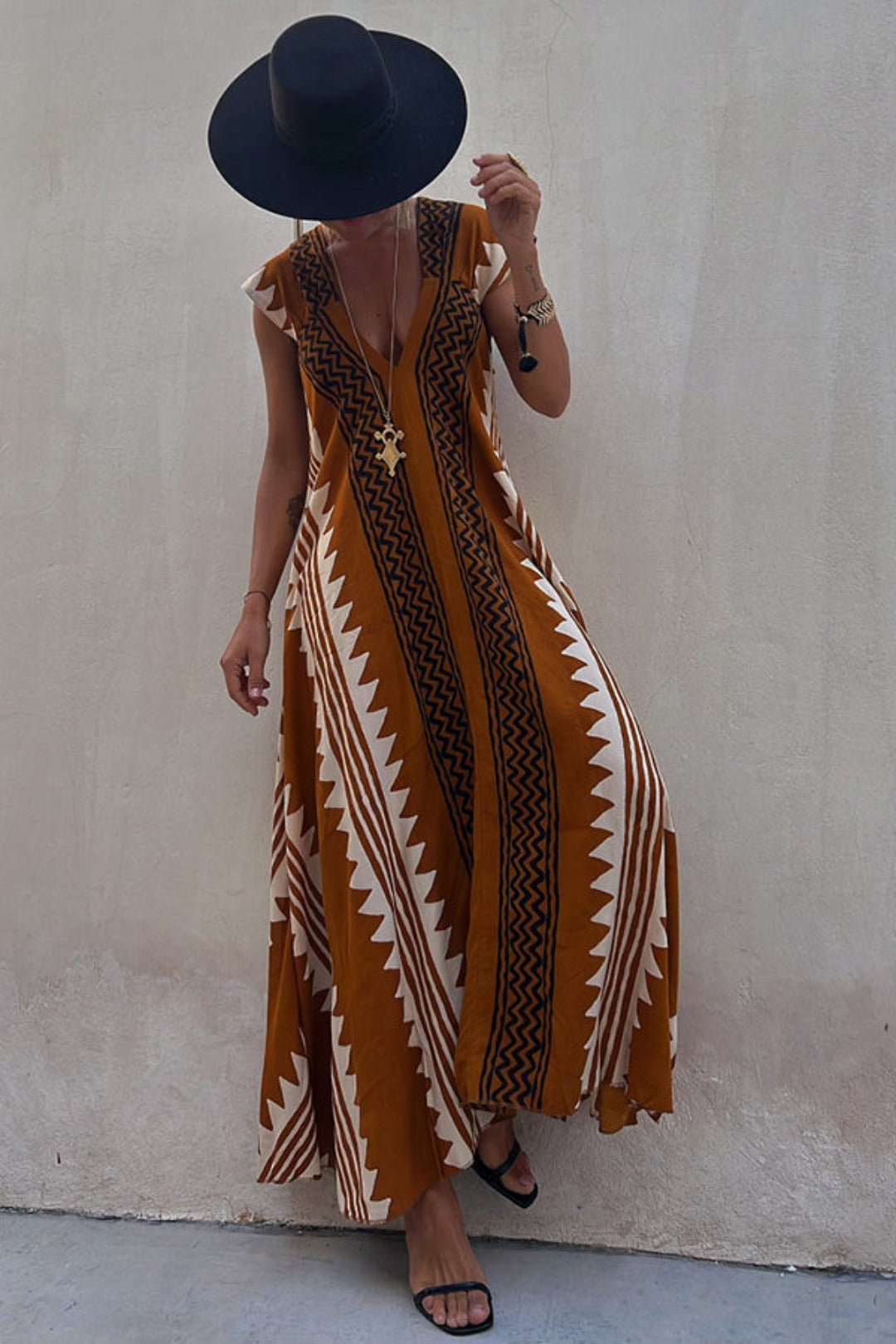 Mira Trendy Aztec-inspired liver dress for women