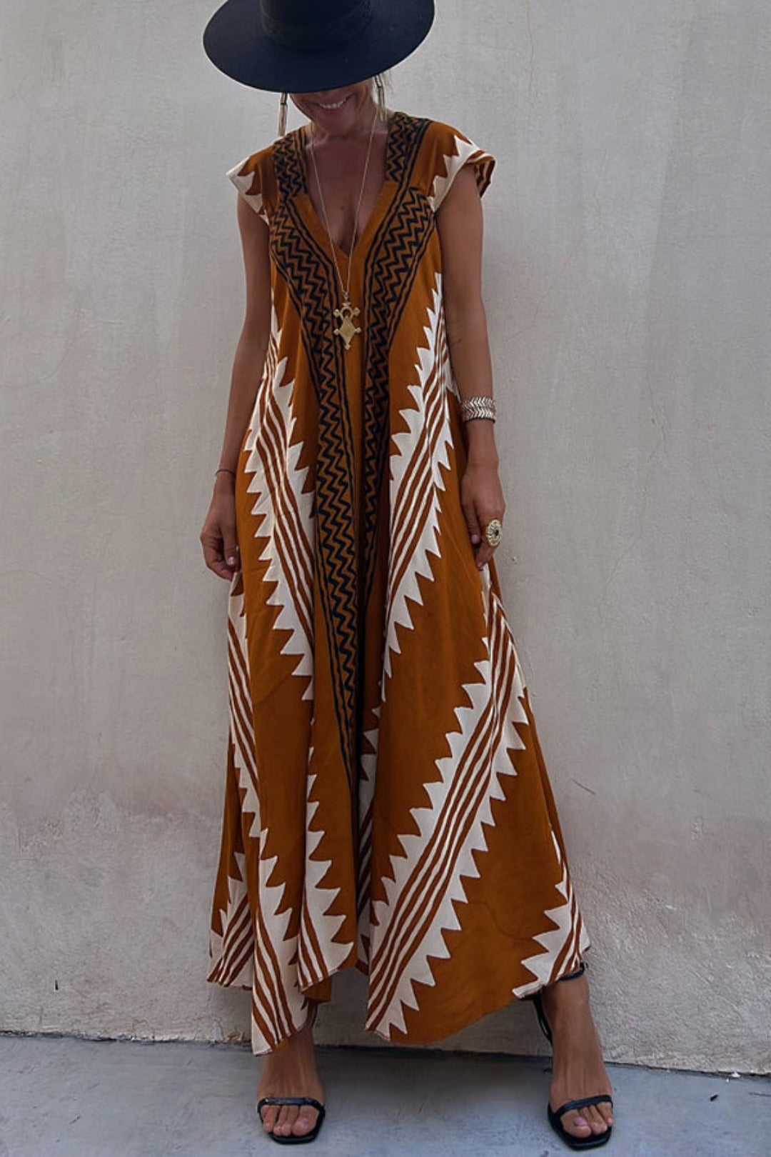 Mira Trendy Aztec-inspired liver dress for women