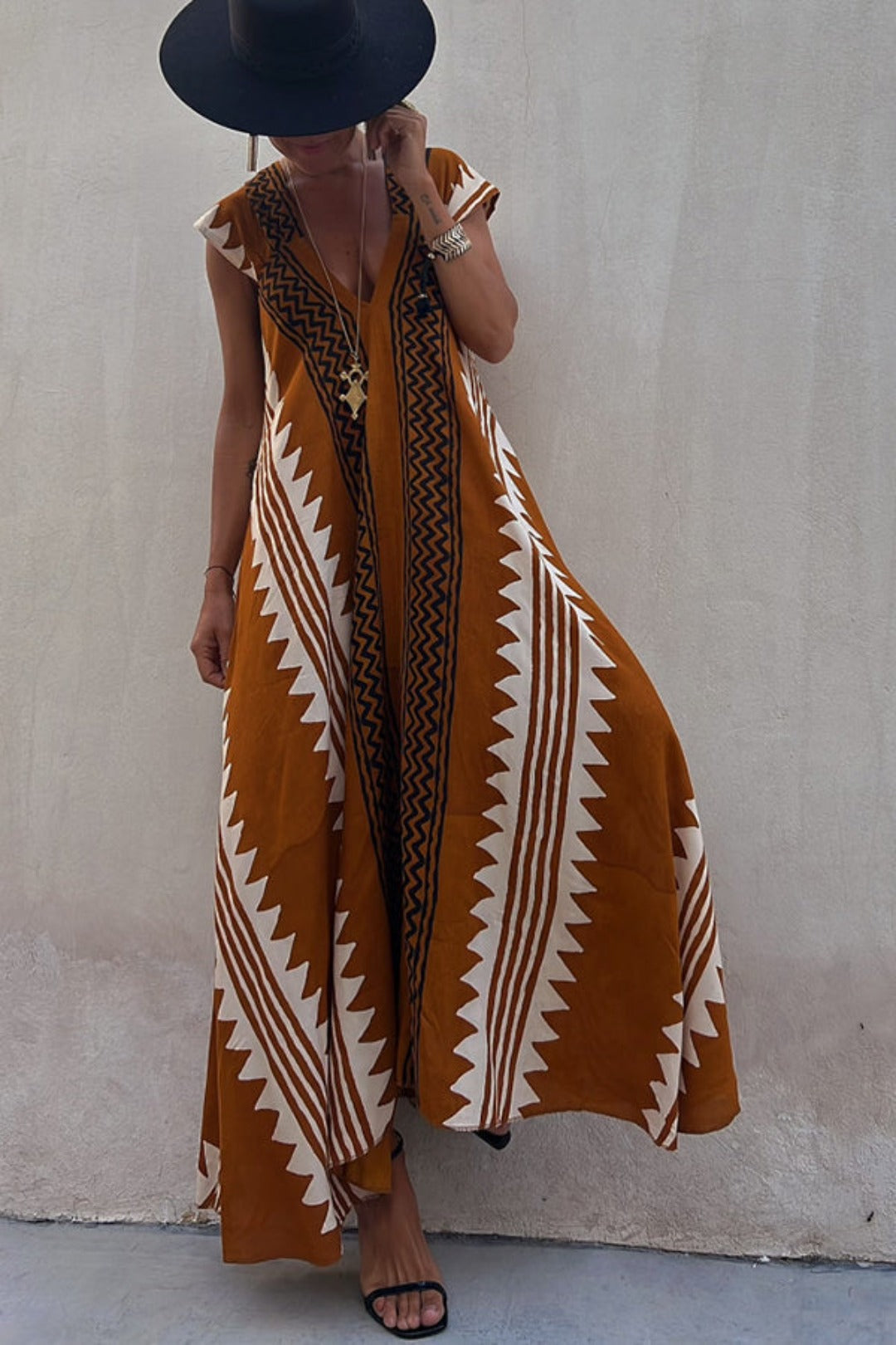 Mira Trendy Aztec-inspired liver dress for women