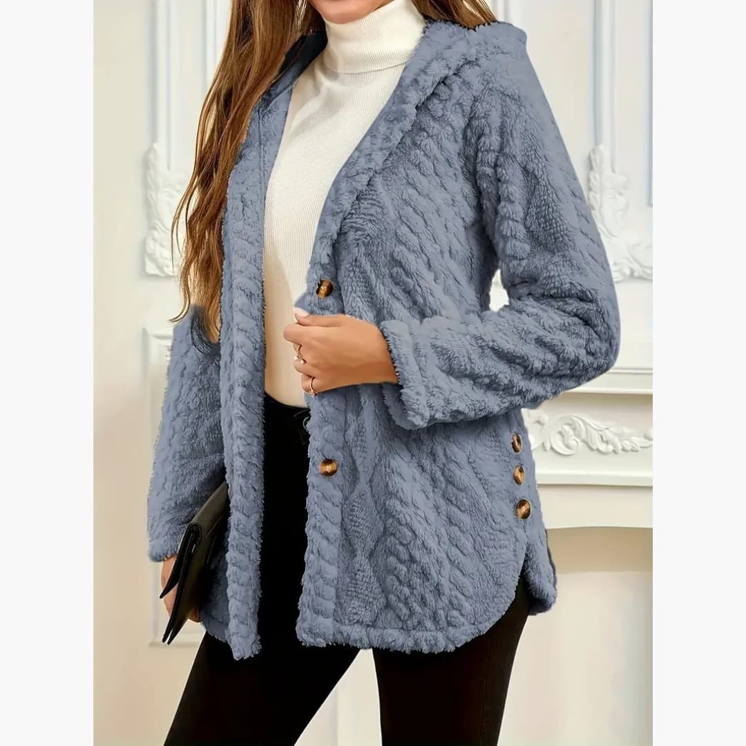 Bryony - Cozy hoodie with teddy sweater and button front for women