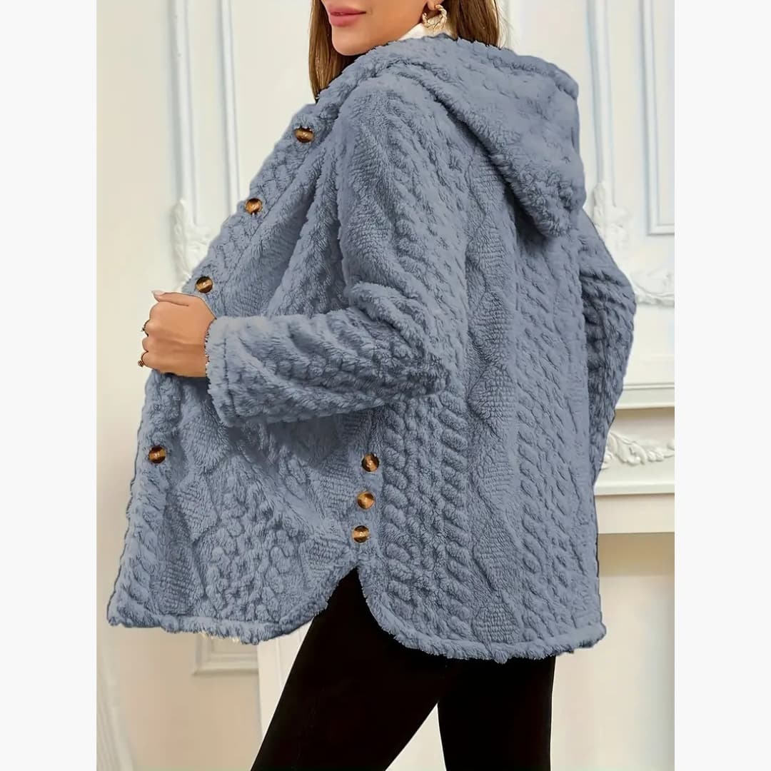 Bryony - Cozy hoodie with teddy sweater and button front for women