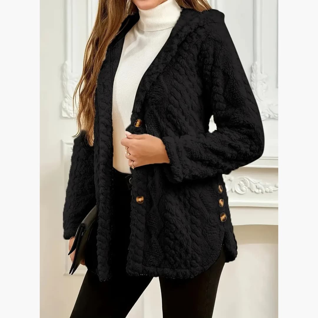 Bryony - Cozy hoodie with teddy sweater and button front for women
