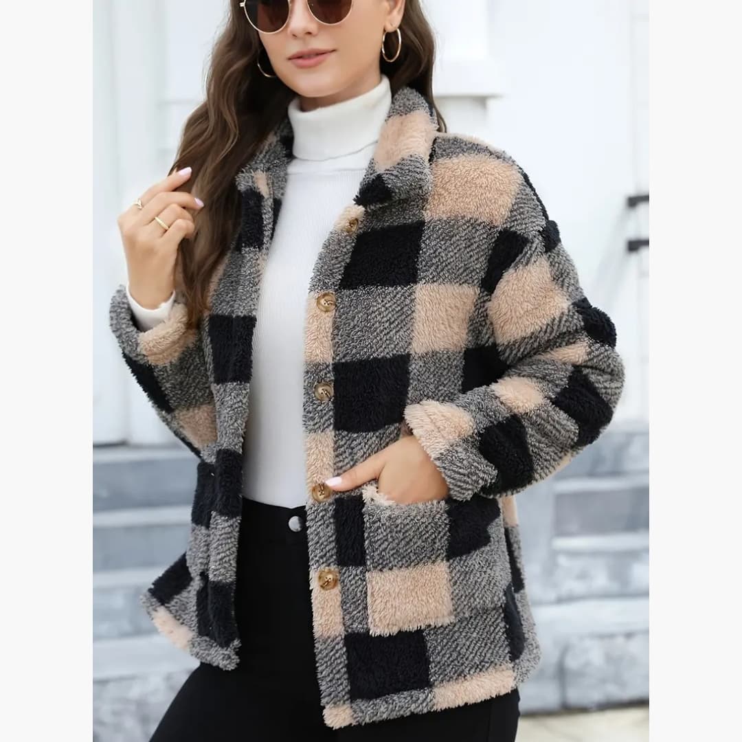 Nina - Warm checked teddy jacket for women