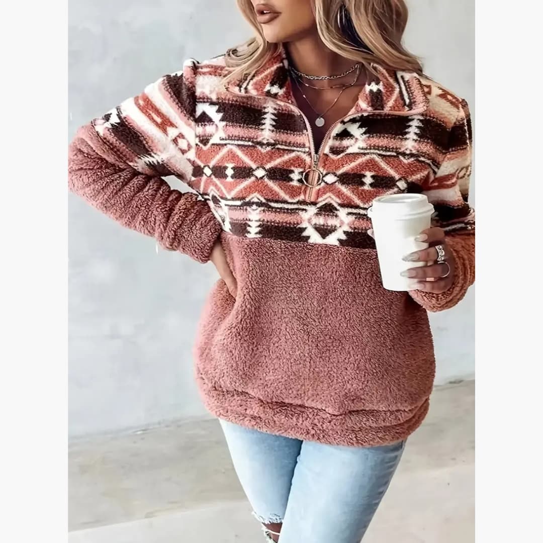 Elise - Stylish winter sweater with half zipper for women