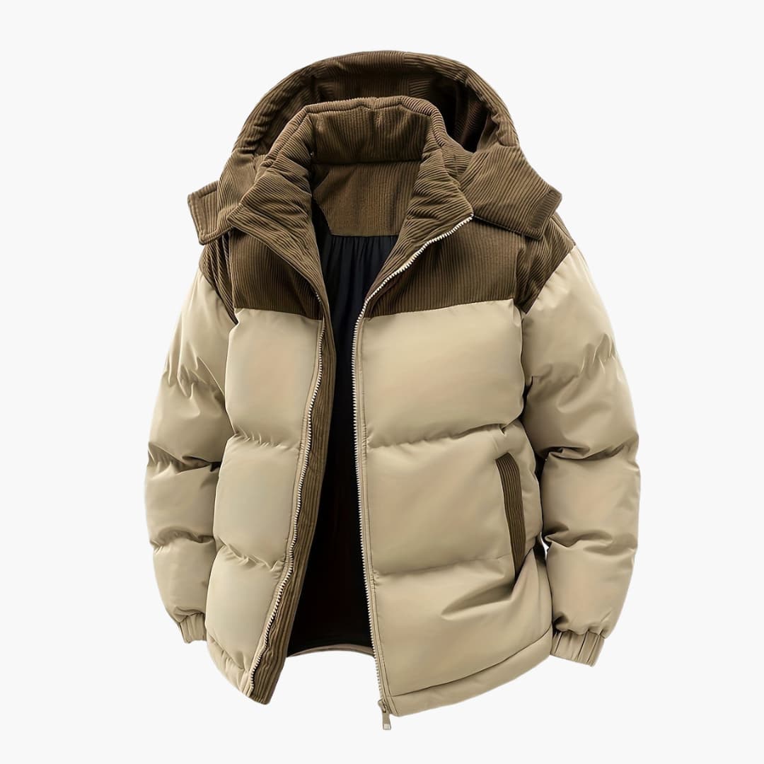 Herre Casual Hettejakke med Puffer og Fargeblokkdesign