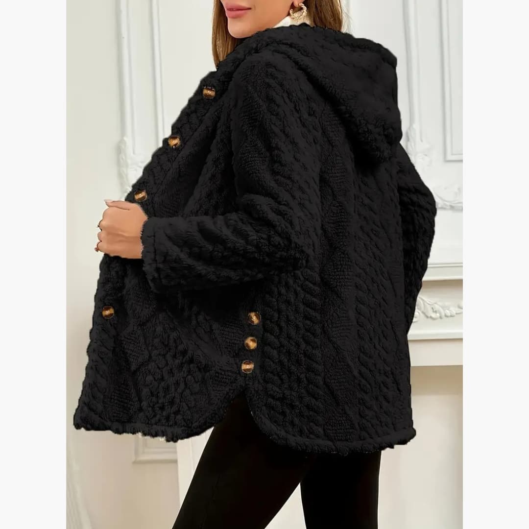 Bryony - Cozy hoodie with teddy sweater and button front for women