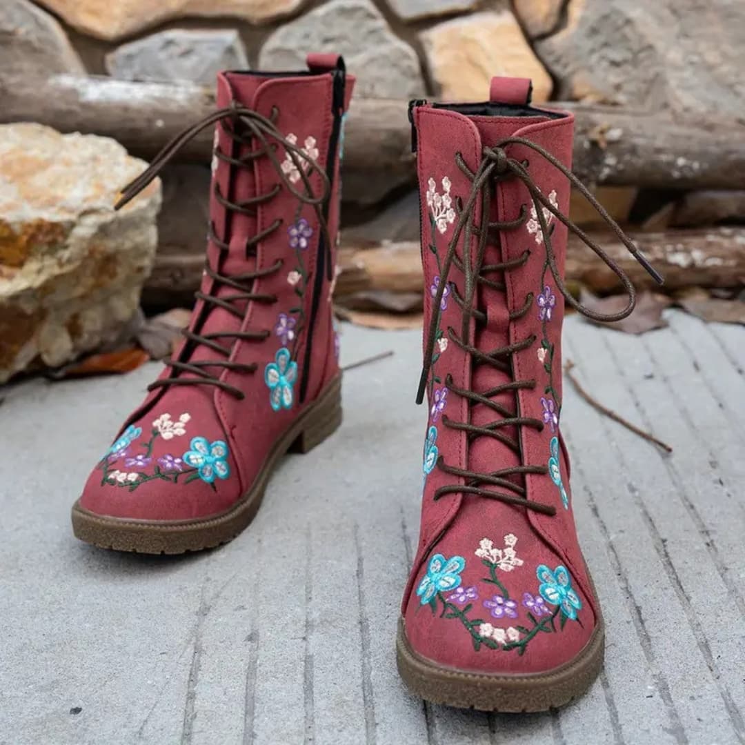 Laura - Ankle boots with floral embroidery for women