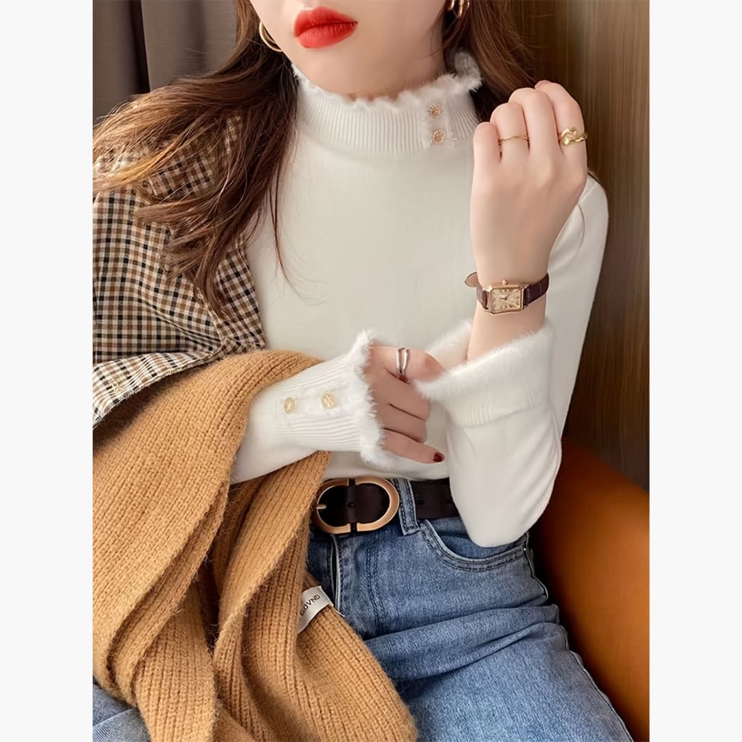 Flavia - Elegant sweater with ruffle edge for women