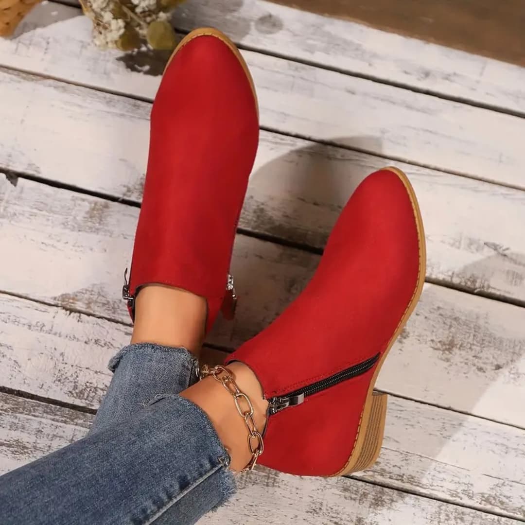 Katarina - Warm Red Ankle Boots for Women