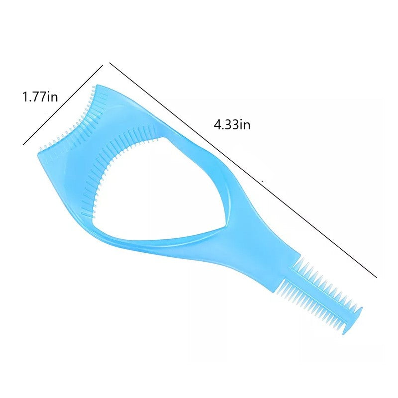 3-i-1 mascara skjold, lett buet plastkam, smussbeskyttelse for øvre og nedre øyelokk, farger: rose rød, blå.