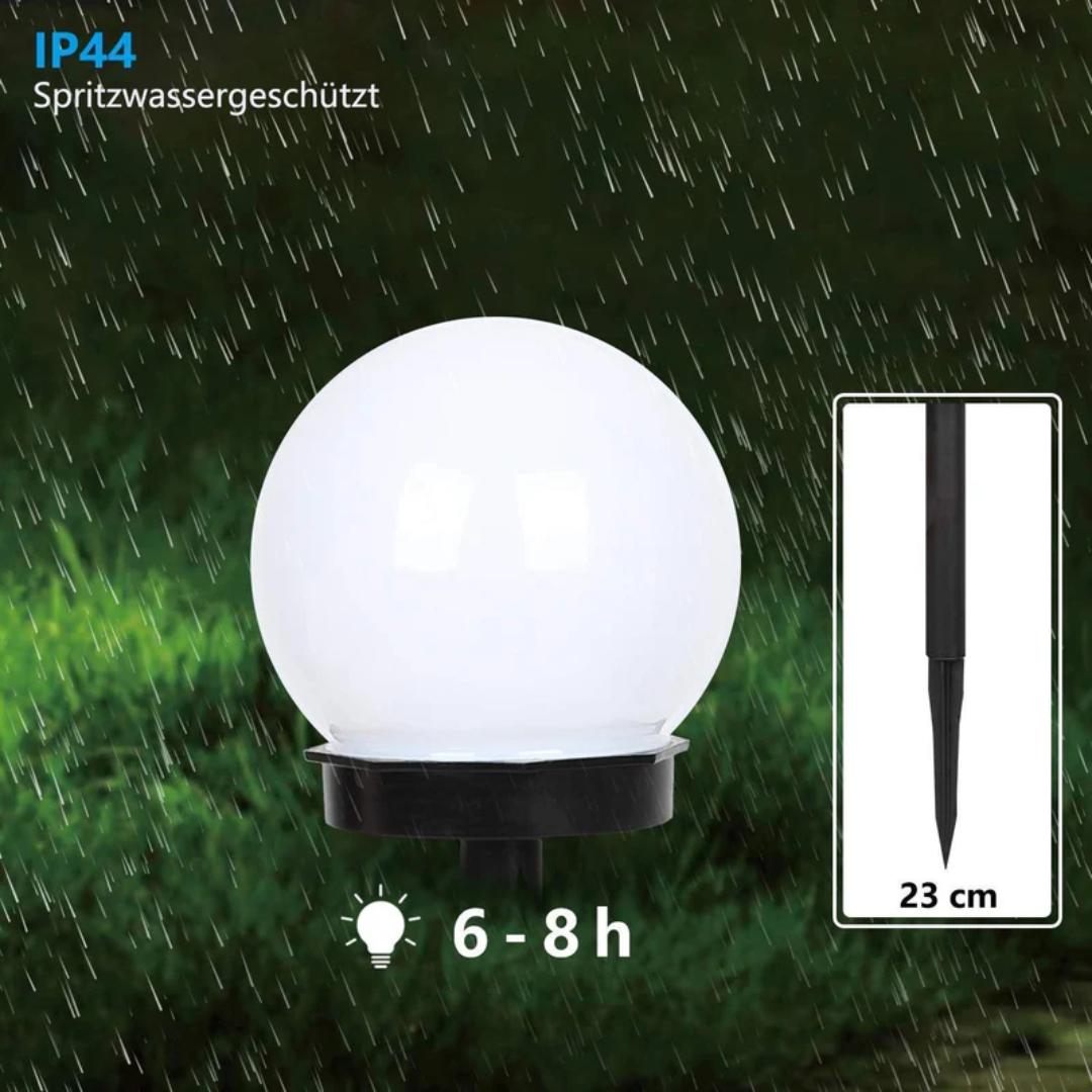 Stilige, vanntette LED solcellelamper i globe-design. Perfekt for stemningsfull utendørs belysning i hage og på uteplass.