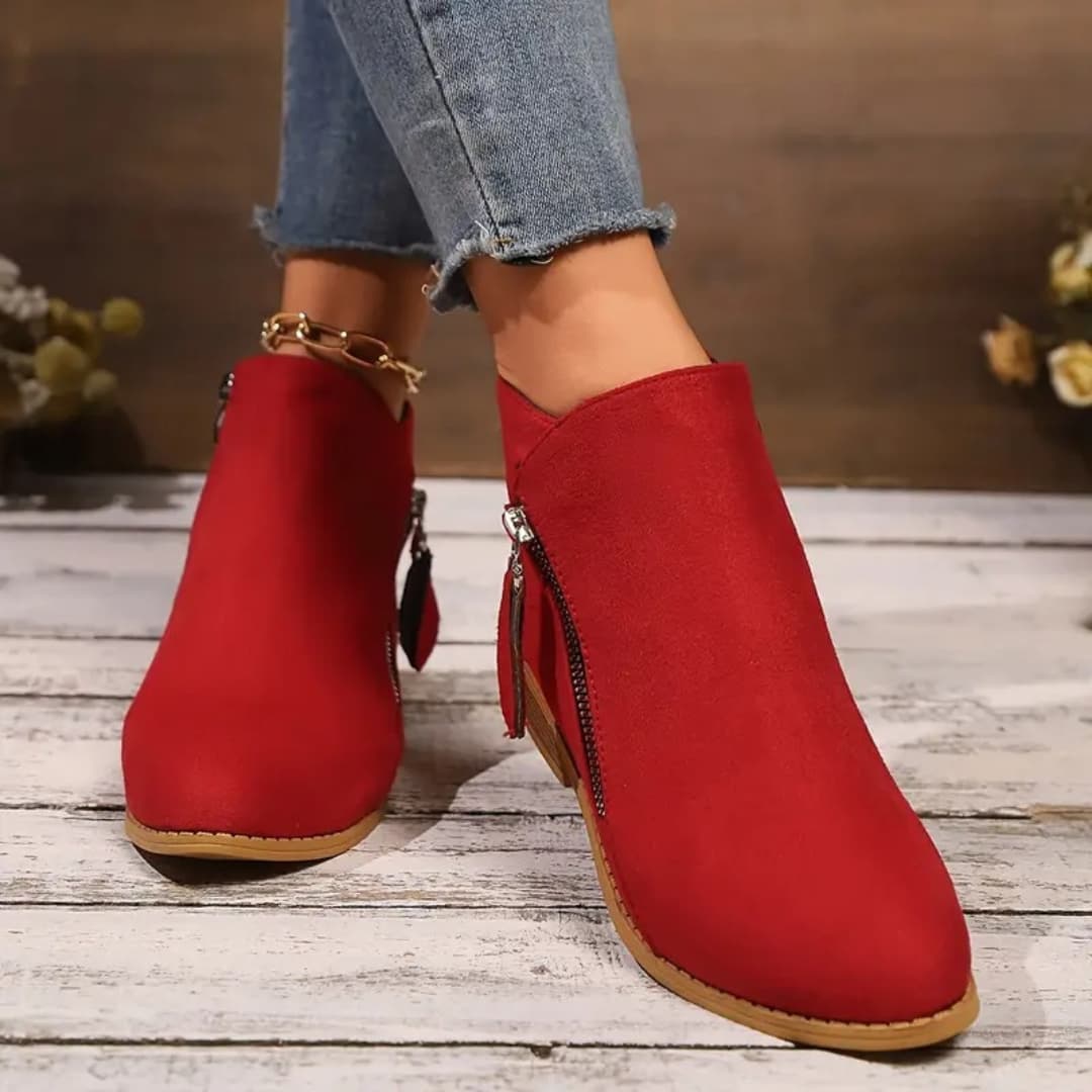 Katarina - Warm Red Ankle Boots for Women