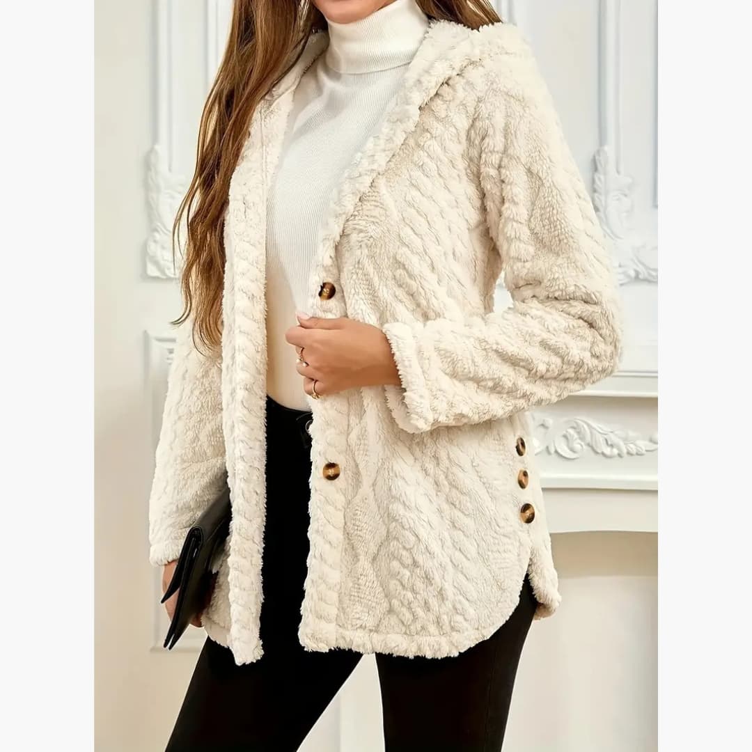 Bryony - Cozy hoodie with teddy sweater and button front for women
