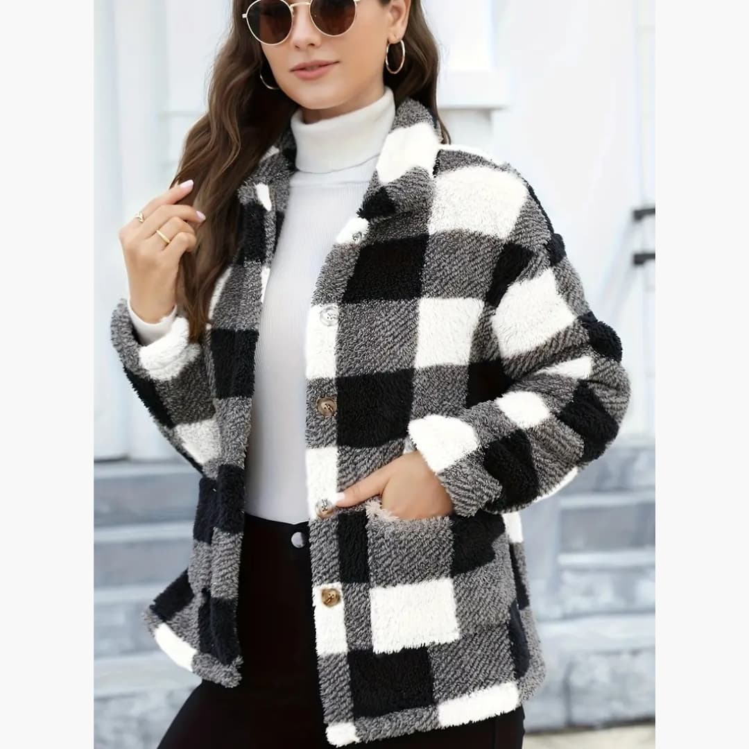 Nina - Warm checked teddy jacket for women